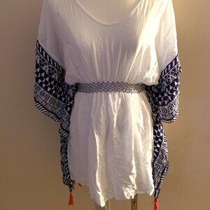 Merona women's S 90s abstract geometric white blue swimwear cover-up